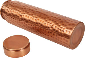 Verres jetables en métal mat en cuivre martelé écologique personnalisé de 33 OZ Bouteille en verre de cuivre étanche de style vintage à boire - Product Image 4