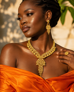 Premium Gold Plated Charm Necklace Set Geometric Pattern <b>Box</b> Chain African & Arabic Style Bridal Jewelry Set for Women - Product Image 6