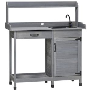 Tavolo da Lavoro Grigio per Esterni con Lavello, Rubinetto e Cassetto per Giardino, Patio e Serra - Product Image 1