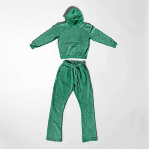 Conjunto Deportivo Unisex Azul de Forro Polar con Capucha, Corte Holgado, Casual, para Todas las Temporadas, 2 Piezas, Sudadera y Pantalones, Teñido en Prenda - Product Image 6