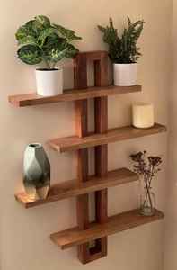 Rustic Intersecting Wooden Floating <b>Shelf</b> <b>Wall</b> <b>Mount</b> Natural Solid Wood 4 Tier Storage Ledge Plant Display Organizer Rack - Product Image 1