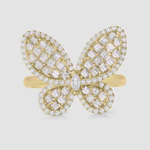 Butterfly <b>Statement</b> <b>Rings</b> 14k 18k Solid Gold Sparkling Asscher Round Cut Lab Gown Diamond Pave Set Elegant Luxury Cocktail <b>Rings</b> - Product Image 1