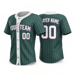 Maillot de baseball rayé personnalisé à manches courtes, boutonné sur le devant, en polyester respirant, unisexe, pour adulte, coupe classique, personnalisable - Product Image 2