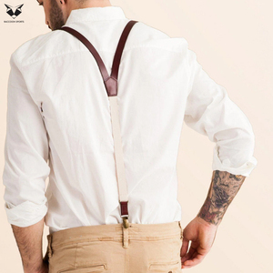 Premium Y-<b>Back</b> Suspenders For Men Adjustable Handcrafted Maroon <b>Braces</b> With Heavy Duty Metal Clips Brown Leather Suspenders - Product Image 2