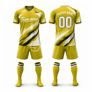 Maillot de football personnalisé 100% polyester sublimé, col en V, manches courtes, numéros d'équipe, nom d'équipe, évacuation de l'humidité, respirant - Product Image 1