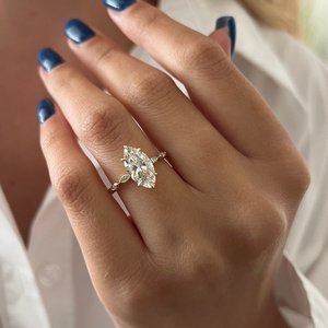 2 Carat Marquise Lab Grown Diamond Marquise Band Engagement <b>Ring</b> , <b>Dainty</b> Thin Band Bezel Set Diamonds , IGI Certified - Product Image 1