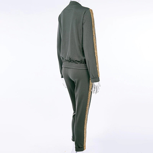 Conjunto Deportivo Casual de 2 Piezas para Mujer, Chaqueta Bomber con Cierre y Lentejuelas a Rayas, Pantalones Jogger, Ropa Deportiva OEM - Product Image 4
