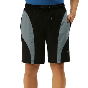Shorts Bermuda pour homme, noir et gris, à blocs de couleur, séchage rapide, avec cordon de serrage et poches, coupe décontractée - Product Image 2
