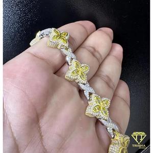 Bracelet de luxe en argent sterling 925 certifié IGI, entièrement serti, motif trèfle, saphir jaune, diamant Moissanite VVS - Product Image 3