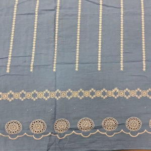 Tela de mezclilla azul de algodón bordada con hilo blanco, bordado de rayas verticales y borde calado, material para vestidos, ¡gran oferta! - Product Image 1