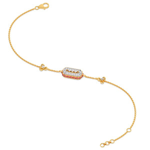 Bracelet en diamants à maillons ovales avec accents roses, chaîne en or jaune et design géométrique à centre ouvert - Product Image 3