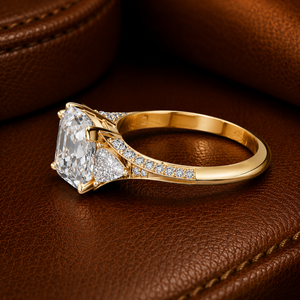Anillo de Diamante Cultivado en Laboratorio con Corte Asscher, Oro Sólido de 14K, Piedras Laterales Trillón, Certificado IGI, DEF VVS, Anillo de Boda Clásico para Mujer, ODM - Product Image 3