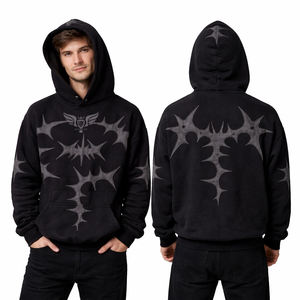 Sudadera con Capucha Negra Unisex Personalizada, Estilo Urbano, con Gráficos Góticos, de Algodón y Felpa, Casual, Talla Grande - Product Image 1