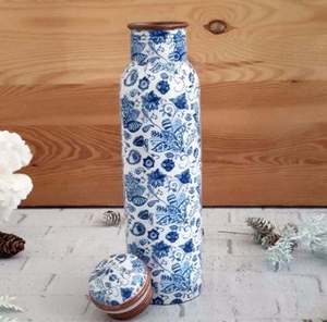 Blue Floral Print <b>Copper</b> Water <b>Bottle</b> Vintage Botanical <b>Drinking</b> <b>Bottle</b> Leakproof Travel Custom Logo Gift Wellness - Product Image 5