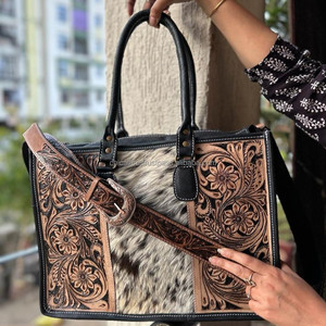 กระเป๋าโท้ทหนังขนวัวแท้มาใหม่กระเป๋าหนังมีสไตล์สำหรับผู้หญิงกระเป๋าเครื่องมือแกะสลักมือสำหรับใช้งานได้หลากหลาย - Product Image 5