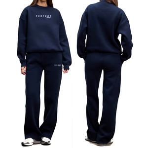 Ensemble de survêtement décontracté d'hiver pour femme, qualité supérieure, pantalon large, logo personnalisé, 100 % coton molletonné, 2 pièces longues - Product Image 2