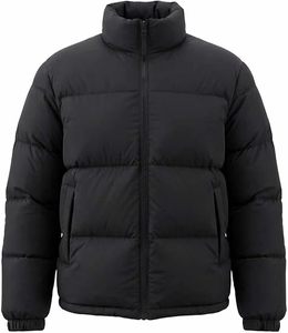 Adult Winter Puffer Jacket Blue With <b>Black</b> Contrast Trim Crewneck Casual Polyester <b>Coat</b> - Product Image 6