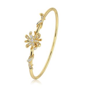 Best Yellow Gold Diamond <b>Flower</b> Cuff <b>Bracelet</b> Round Brilliant Cut Prong Setting Women's Romantic Everyday Wear Jewelry - Product Image 2
