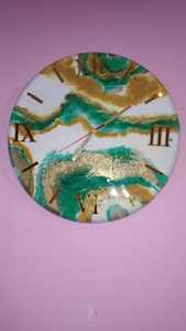 Epoxy Resin DIY Wall <b>Clock</b> <b>Battery</b> Powered Quartz Needle Display Modern Antique Style Marble Look Living Room Decor Customised - Product Image 1