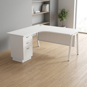 Durable L Shape <b>Office</b> Desk 3 Drawer Pedestal Metal Legs Melamine Laminated Modern Design White Conference <b>Table</b> Commercial Use - Product Image 3
