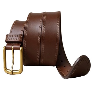 Ceinture décontractée de haute qualité, design vintage, boucle à ardillon, double couture, ceintures en cuir véritable pour hommes - Product Image 5