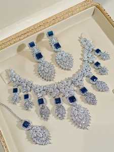 Parures de bijoux tendance de luxe pour femmes, ensembles de bijoux fantaisie couleur or, collier et boucles d'oreilles, collection de bijoux de mariée à la mode - Product Image 2
