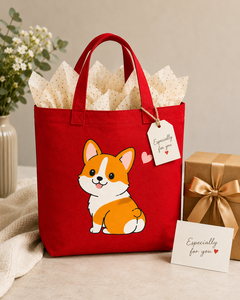 Sac fourre-tout en toile rouge tendance avec imprimé Corgi mignon, fermeture personnalisée pour les voyages et le shopping - Product Image 5