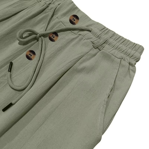 Men's Casual <b>Pants</b> Trousers Solid Color <b>Linen</b> Loose <b>Drawstring</b> Button Men's <b>Linen</b> Trousers - Product Image 3
