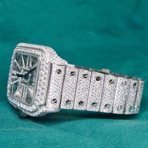 Reloj de Moissanita con Corte Brillante VVS1, Estilo Antiguo, Hip Hop, Lujo, Cuarzo, Moda, Negocios, Cristal, Acero Inoxidable, Resistente al Agua, Colección - Product Image 1