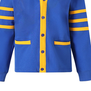 College <b>Women's</b> Blue Top Quality <b>Fleece</b> <b>Cardigan</b> Long Sleeve V-Neck Contrast Color Button Front Casual Regular Fit All Seasons - Product Image 6