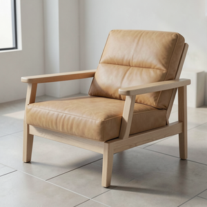 Fauteuil en cuir de vachette véritable de haute qualité, structure en bois massif, fauteuil lounge moderne, meubles de salon en cuir véritable - Product Image 1