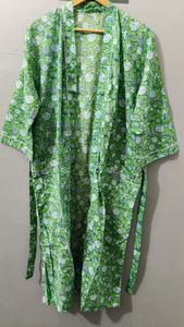 Bata de Algodón con Estampado Floral Verde para Mujer, Larga, Informal, Estilo Kimono, con Cierre de Cordón, Manga Larga, Suave, para Primavera/Verano - Product Image 6