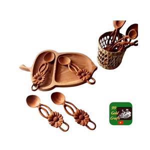 Juego de cucharas de madera natural con forma de hoja, talladas a mano, con mango en espiral, cucharas decorativas de madera para miel, café, agitador, artesanal - Product Image 4