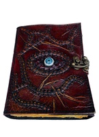 Livre d'ombres fait à la main Vintage Brown Journal en cuir véritable Grimoire Antique Witch Eye Note Book Hocus Pocus Livres de sorts