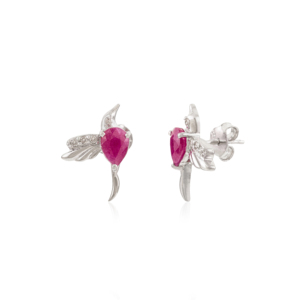 Wholesale 925 Sterling <b>Silver</b> 100% Authentic Ruby & Diamond Hummingbird <b>Stud</b> Earrings For Women Fine Jewelry - Product Image 3