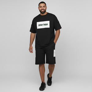 Conjunto de Pantalones Cortos y Camiseta de Alta Calidad 100% Algodón para Hombre, Talla Grande, Color Sólido, Personalizable, Ropa Urbana, Logotipo Bordado e Impreso Personalizado, 2 Piezas - Product Image 1