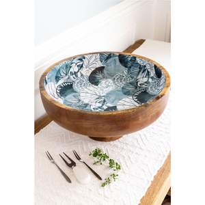 Bol en bois de manguier émaillé durable en gros - Ensemble de grands bols à salade personnalisés avec cuillères assorties - Product Image 2