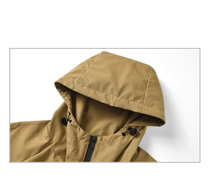 Chaqueta cortavientos tipo anorak con capucha y media cremallera para hombre, color marrón, con bolsillo canguro. - Product Image 6