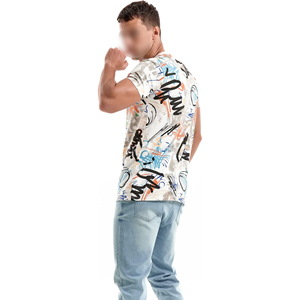 Men's Short Sleeve T-<b>Shirt</b> With Hand-Painted Graffiti Pattern O-Neck Regular Fit Casual Knitted Style - Product Image 5