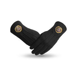 ถุงมือผ้าฝ้ายสีดำบริสุทธิ์ Grand Master Blue Lodge พร้อมลายปักพวงมาลัยสีทอง ถุงมือพิธีการระดับพรีเมียม - Product Image 1