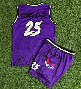 Ensemble de maillots de basket-ball personnalisés NIGHTMARE, sublimés, violets, col en V, sans manches, séchage rapide, uniformes unisexes pour adultes - Product Image 6
