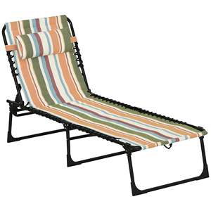 Sedia a Sdraio Pieghevole a 4 Posizioni con Cuscino Reclinabile, Sedia da Piscina con Seduta in Rete Traspirante e Cuscino in Olefin a Righe Arcobaleno - Product Image 1