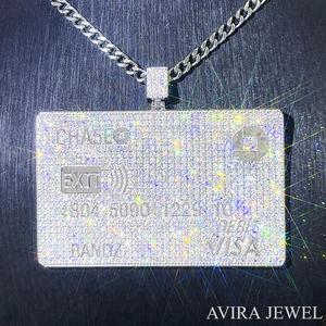 Collar con Colgante de Tarjeta de Crédito Iced Out, Plata de Ley 925 Sólida, Joyería de Moda Hip Hop, Unisex - Product Image 3
