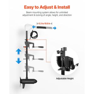 Moteur électrique de pêche à la traîne 12V à fixation sur transom pour bateaux, 55lbs de poussée, 8 vitesses, avec indicateur de batterie - Product Image 4
