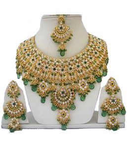 Lot de 5 ensembles de colliers vintage en cuivre, d'inspiration indienne Bollywood, pour mariée, designer, femme, mariage, fête, zircon royal doré - Product Image 3