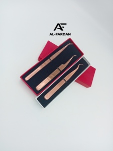 Pinzas para Pestañas de Color Oro Rosa Plasma, Punta Curva de 45 Grados, Agarre de Diamante, Acero Inoxidable, Punta de Fibra Puntiaguda, con Caja - Product Image 5