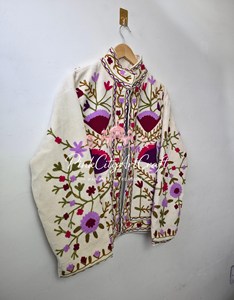 Handcrafted Suzani Embroidery Cotton Velvet Breathable Eco-Friendly <b>Quilted</b> Jacket Elegant Women Winter Regular Coat Boho Chic - Product Image 2