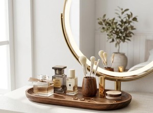 Organisateur de bureau en bois de noyer de qualité supérieure, plateau ovale en bois pour clés, pièces de monnaie, stylos, accessoires de bureau minimalistes pour le rangement - Product Image 2