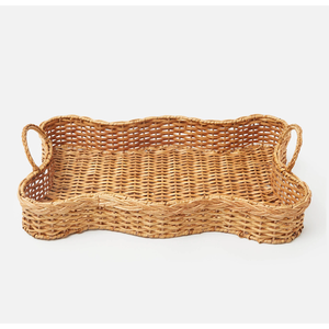 Plateau de service artisanal en rotin de qualité supérieure avec poignée en bois massif, en osier naturel écologique pour le thé, le café, la salle à manger, design rustique - Product Image 1