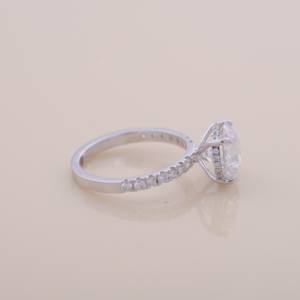 IGI Certified Round Brilliant Lab Grown Diamond Halo Engagement & Wedding Ring in <b>Solid</b> 925 Sterling <b>Silver</b> with Pavé Band - Product Image 5